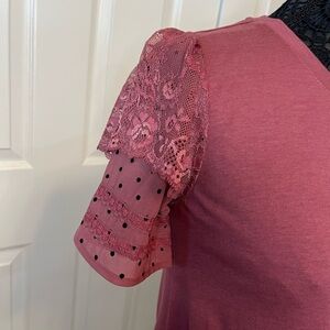 Logo by Lori Goldstein Lace and Polka Dot short Sleeve Tunic